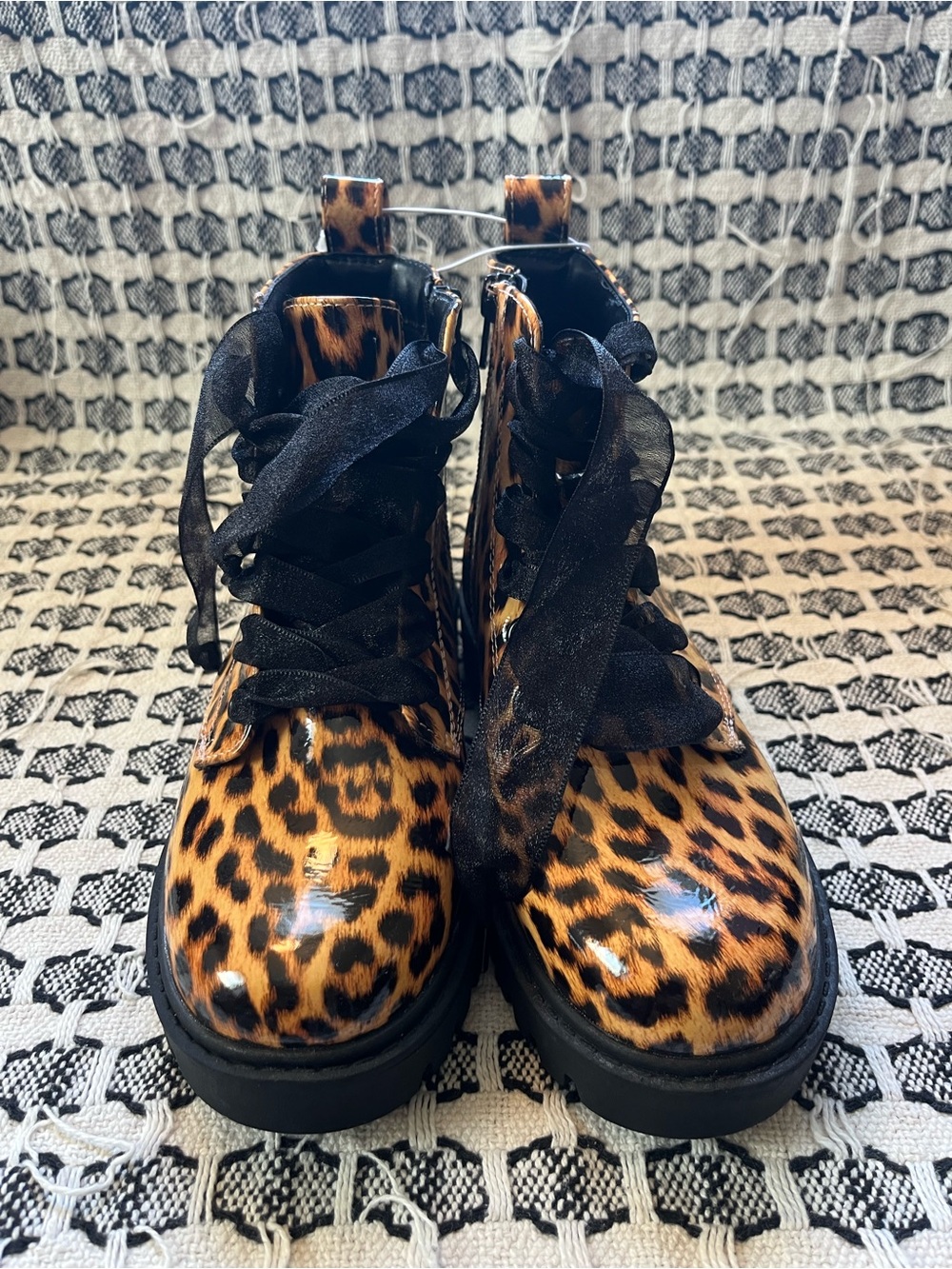 art class Leopard Print Girls' Lace-Up Boots in Brown and Black